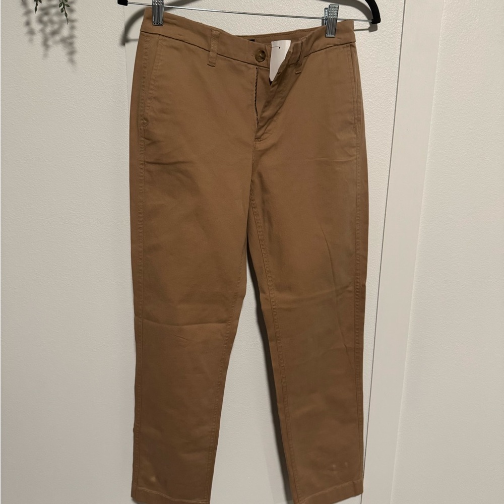 NWT J. Crew Women's High Rise Girlfriend Chino Pants Sz 0 Beige Flat Front AD156